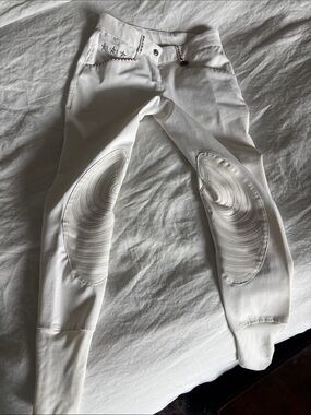 White Equine Couture Equestrian Breeches with Knee Patch Detail